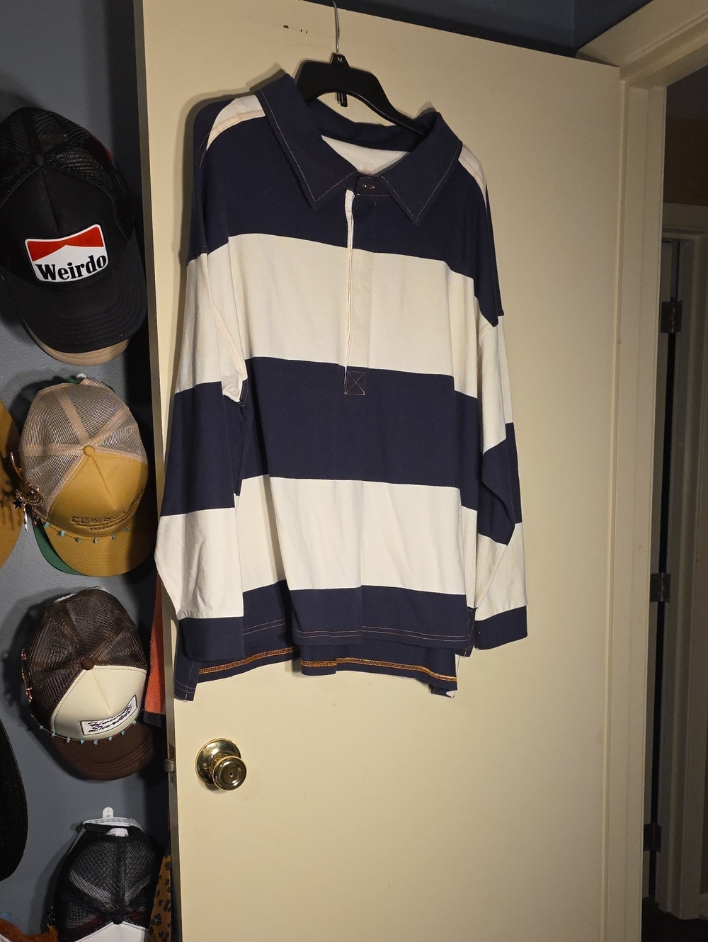 Free People Movement Striped Rugby Polo in Navy and White
